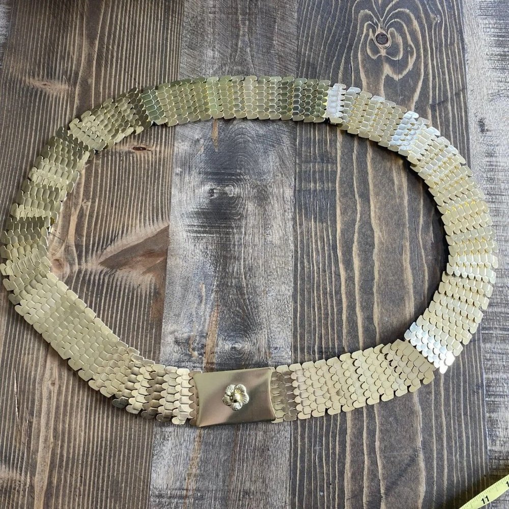Vintage Gold Metal Stretch Accordion Belt Flower Buckle Y2K Disco